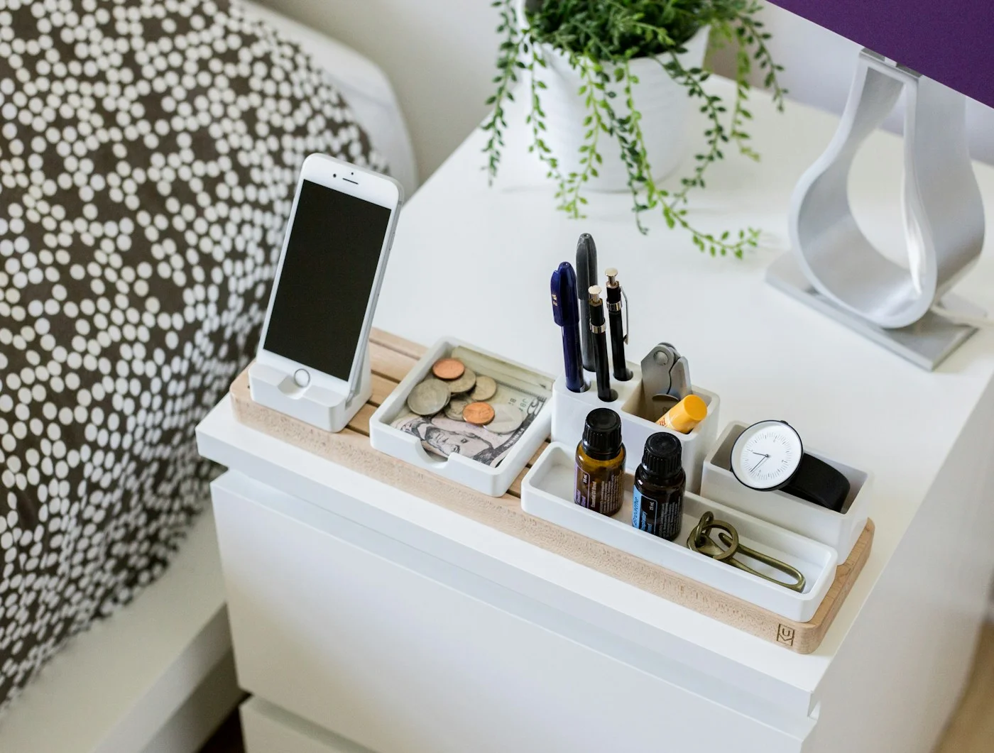 Modern modular desk organizer with phone and accessories